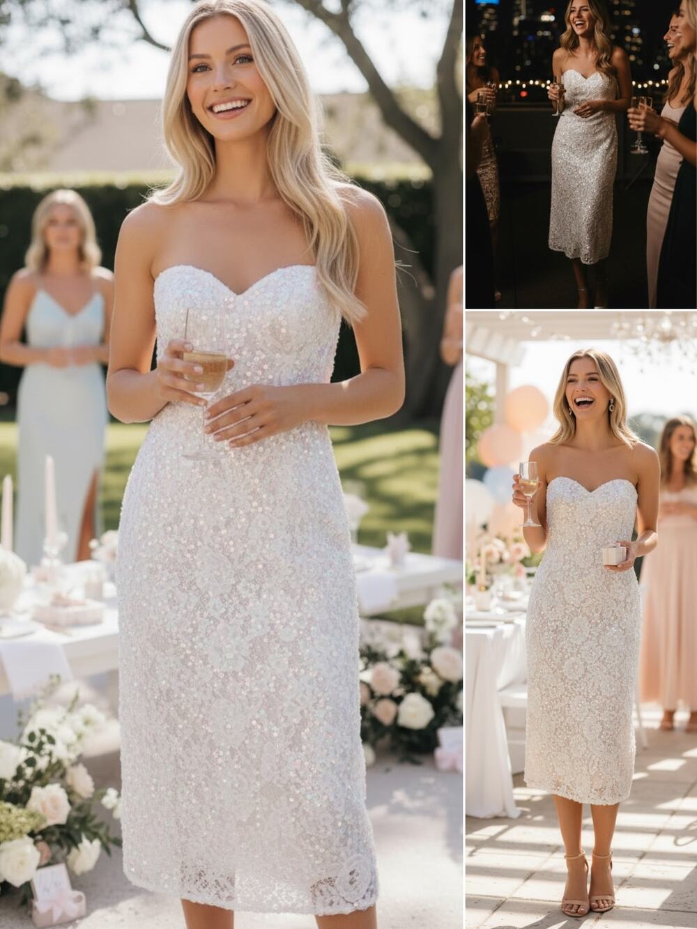 HELSI NWT DRESS XS WHITE LACE FLORAL SEQUIN BRIDAL BRIDE WEDDING BACHELORETTE